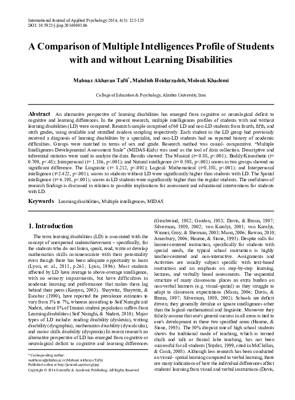 (PDF) A Comparison of Multiple Intelligences Profile of Students with ...