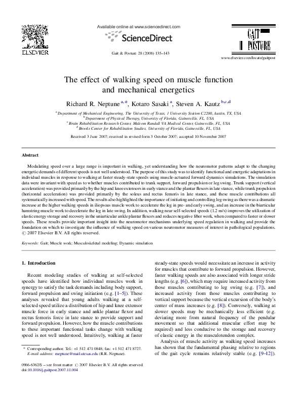 (PDF) The effect of walking speed on muscle function and mechanical ...