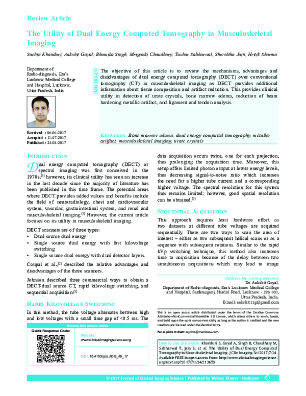 (PDF) The Utility of Dual Energy Computed Tomography in Musculoskeletal ...