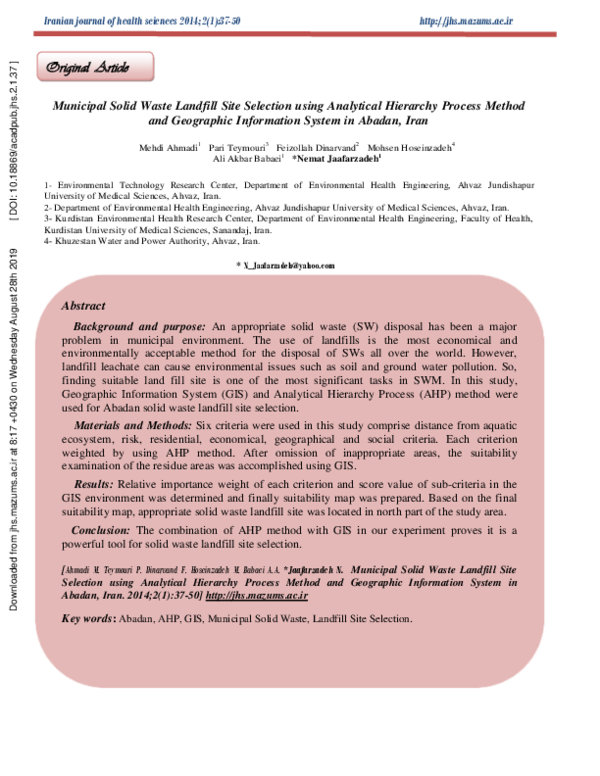 (PDF) Municipal Solid Waste Landfill Site Selection Using Geographic ...