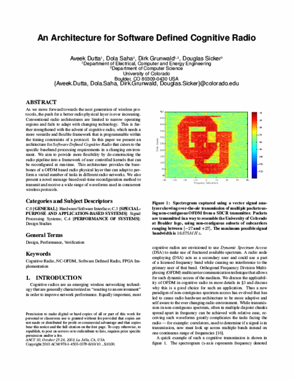 (PDF) An architecture for software defined cognitive radio