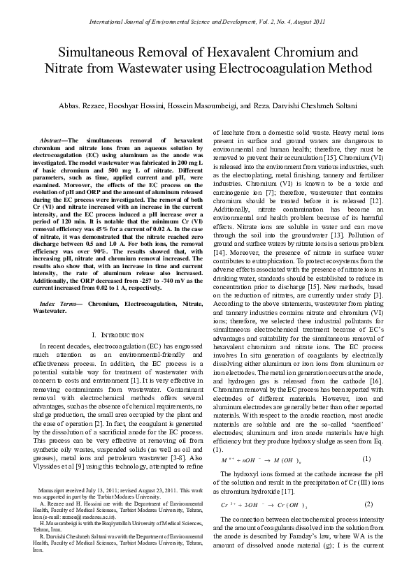 (PDF) Simultaneous Removal of Hexavalent Chromium and Nitrate from ...