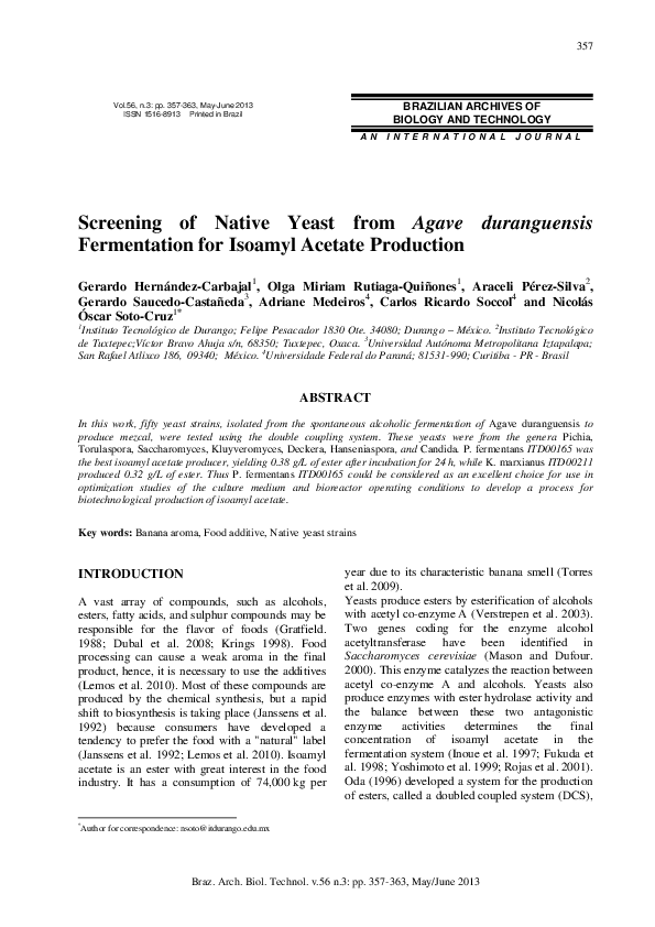 (PDF) Screening of native yeast from Agave duranguensis fermentation ...