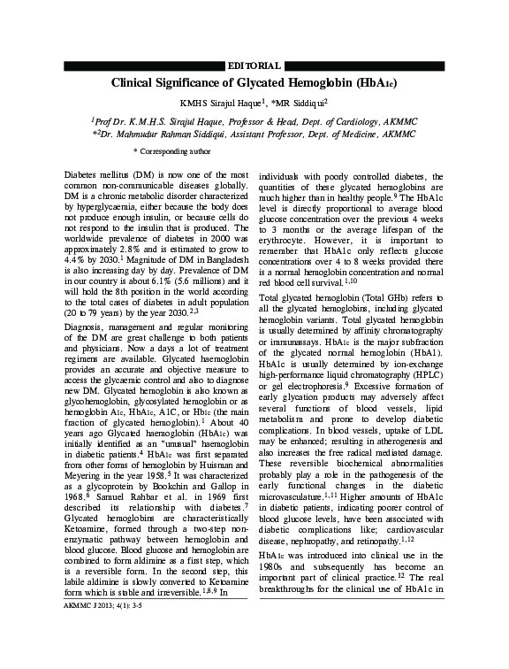 (PDF) Clinical Significance of Glycated Hemoglobin (HbA1c)