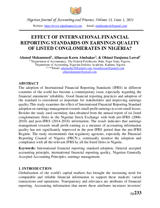 (PDF) EFFECT OF INTERNATIONAL FINANCIAL REPORTING STANDARDS ON EARNINGS ...