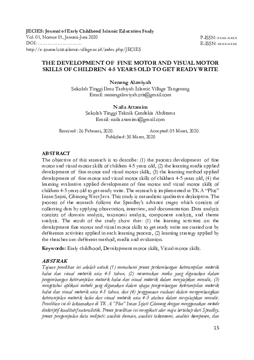 (PDF) The Development of Fine Motor and Visual Motor Skills of Children ...