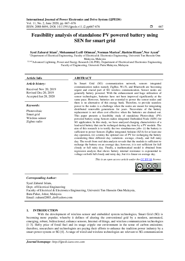(PDF) Feasibility analysis of standalone PV powered battery using SEN ...