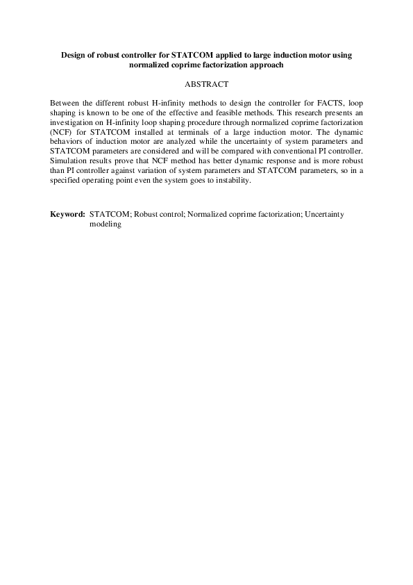 (PDF) Design of Robust Controller for STATCOM Applied to Large ...
