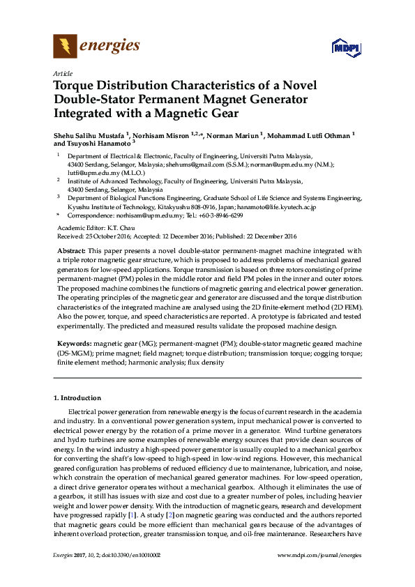 (PDF) A Novel Double-Stator Permanent Magnet Generator Integrated with ...