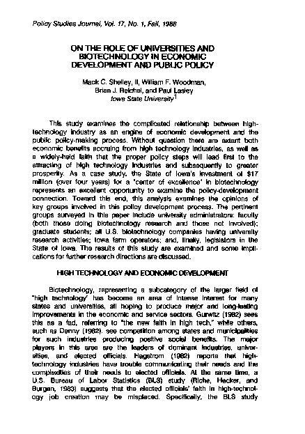 (PDF) On the Role of Universities and Biotechnology in Economic ...