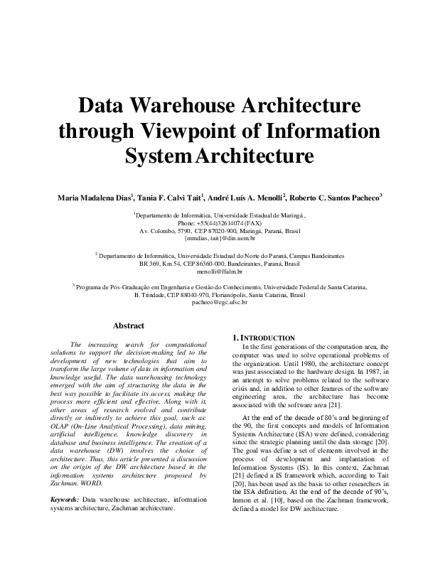 (PDF) Data Warehouse Architecture through Viewpoint of Information ...