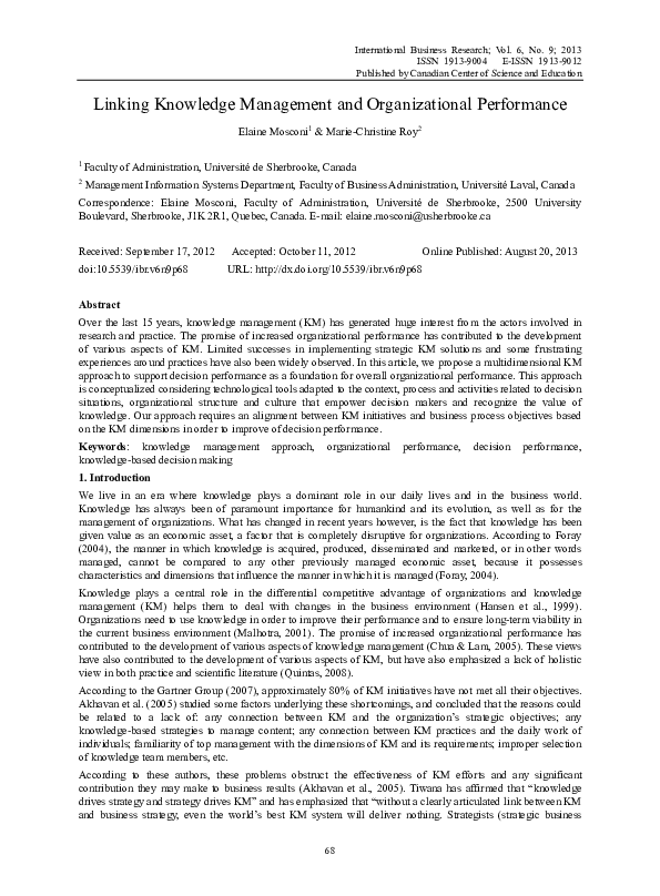 (PDF) Linking Knowledge Management and Organizational Performance