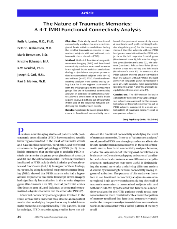 (PDF) The Nature of Traumatic Memories: A 4-T fMRI Functional ...
