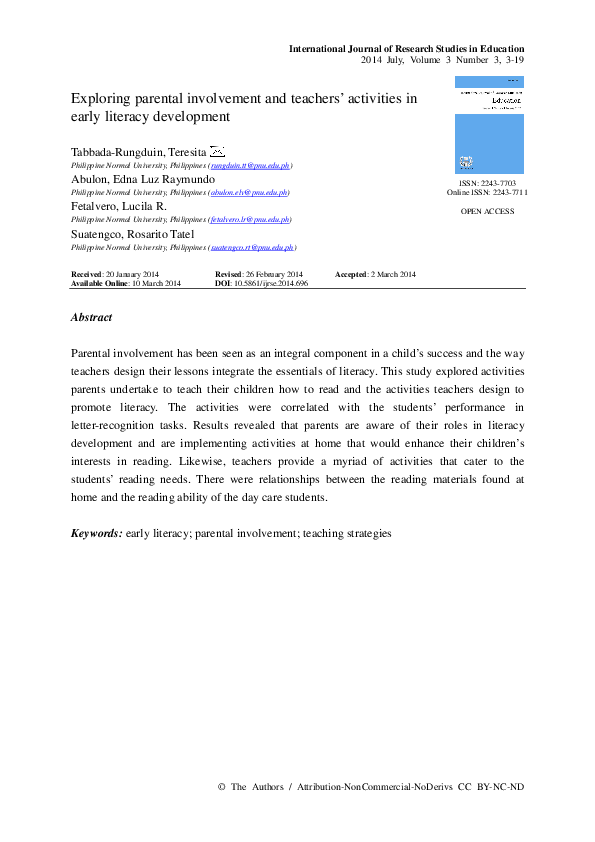 (PDF) Exploring parental involvement and teachers’ activities in early ...