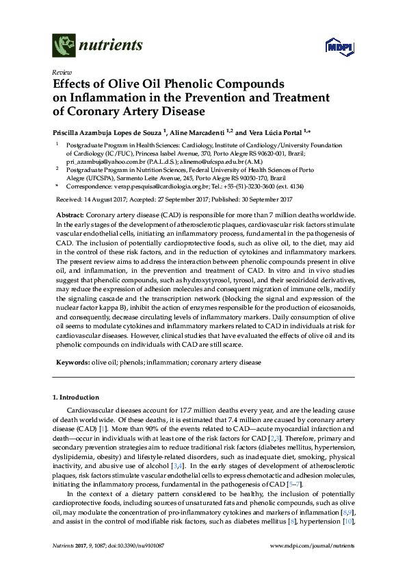 (PDF) Effects of Olive Oil Phenolic Compounds on Inflammation in the ...
