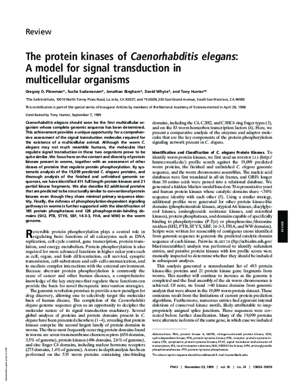 (PDF) The protein kinases of Caenorhabditis elegans: a model for signal ...