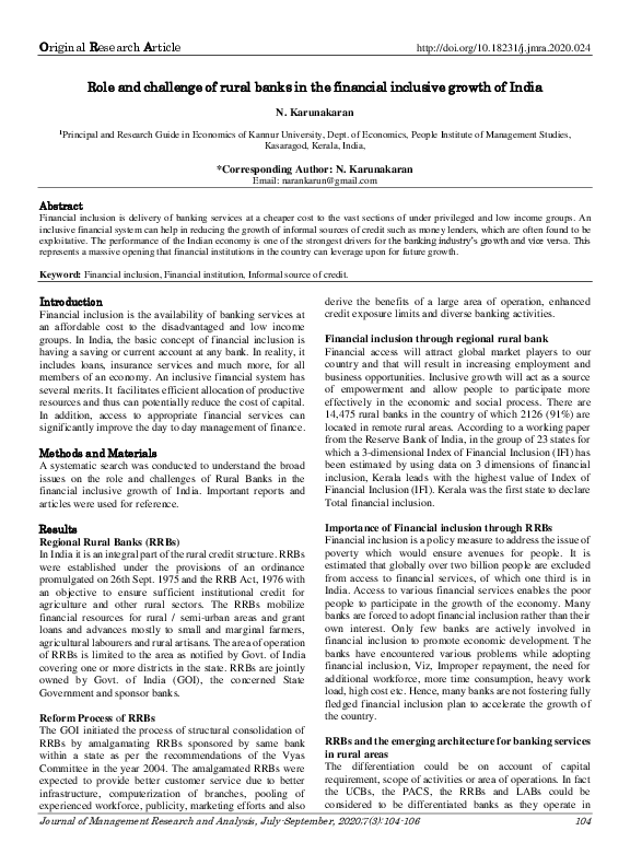 (PDF) Role and challenge of rural banks in the financial inclusive ...