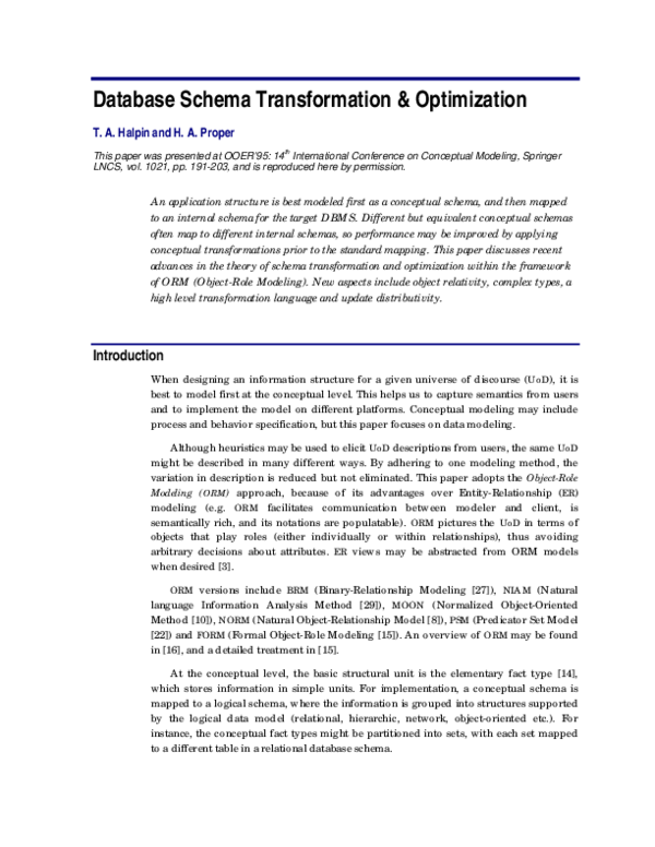 (PDF) Database schema transformation and optimization