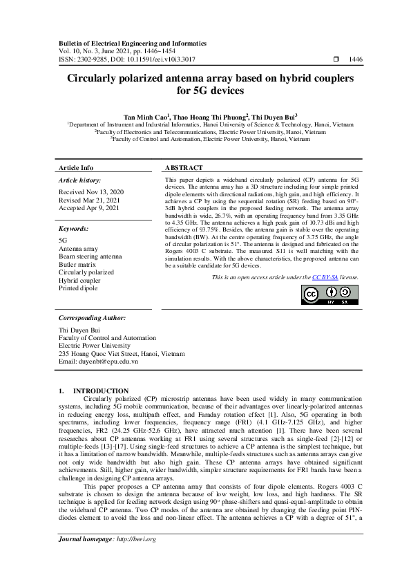 (PDF) Circularly polarized antenna array based on hybrid couplers for ...