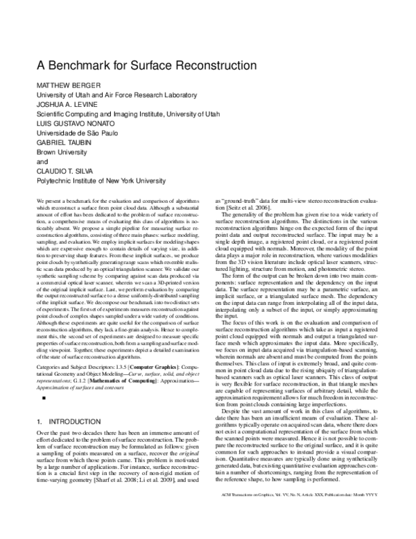 (PDF) A benchmark for surface reconstruction