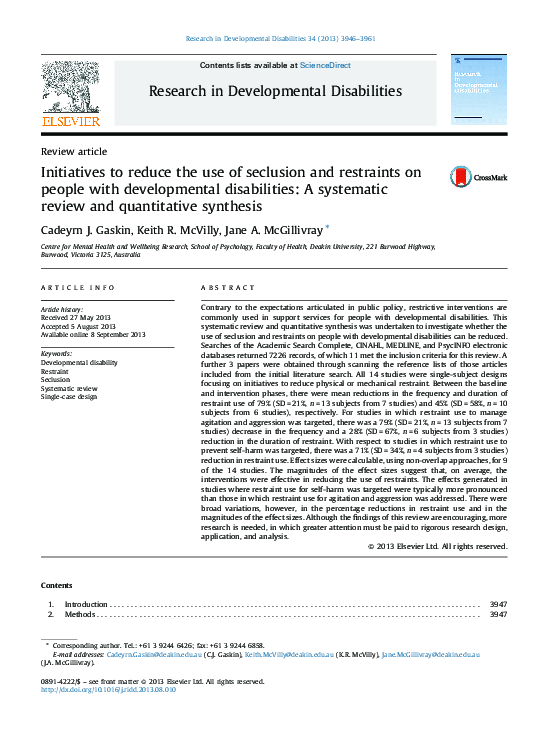 (PDF) Initiatives to reduce the use of seclusion and restraints on ...