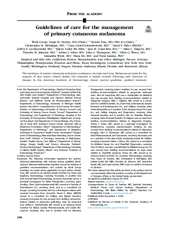 (PDF) Guidelines of care for the management of primary cutaneous melanoma