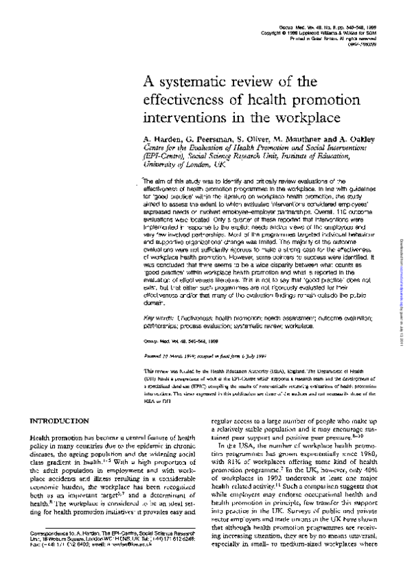 (PDF) A systematic review of the effectiveness of health promotion ...