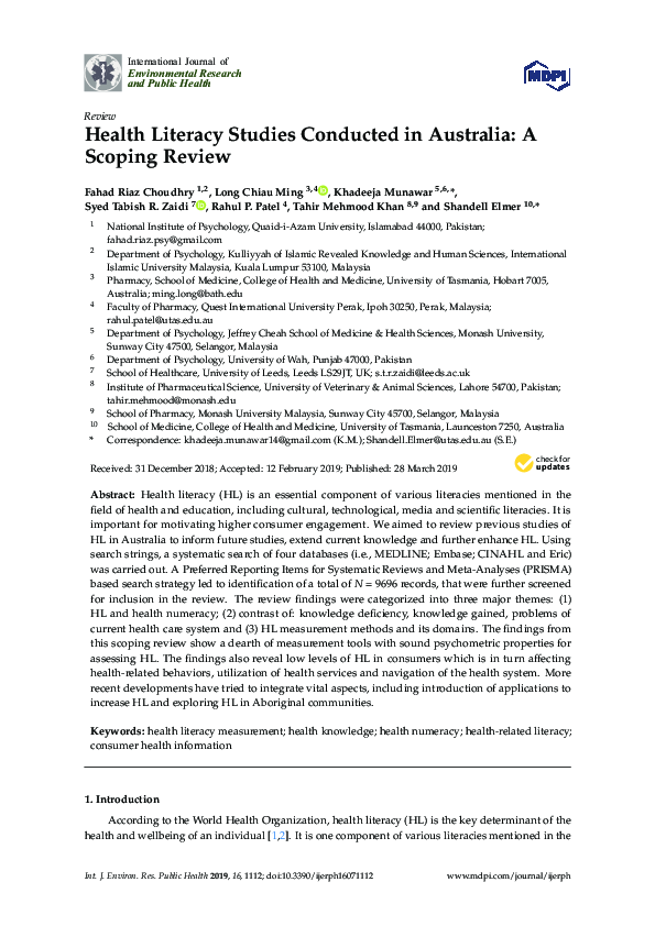 (PDF) Health Literacy Studies Conducted in Australia: A Scoping Review