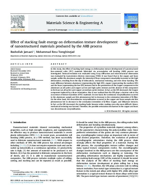 (PDF) Effect of stacking fault energy on deformation texture ...