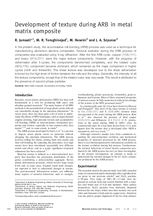 (PDF) Development of texture during ARB in metal matrix composite