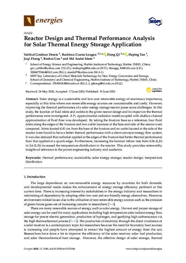 (PDF) Reactor Design and Thermal Performance Analysis for Solar Thermal ...