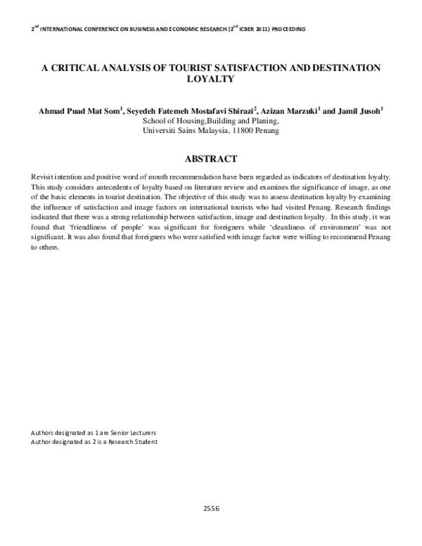 (PDF) A Critical Analysis of Tourist Satisfaction and Destination Loyalty