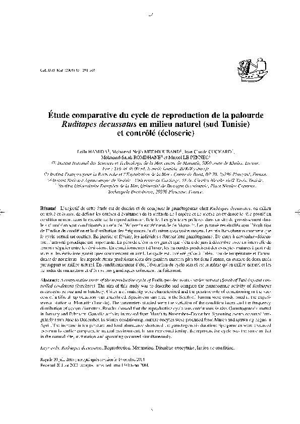 PDF) Etude comparative du cycle de reproduction de la palourde