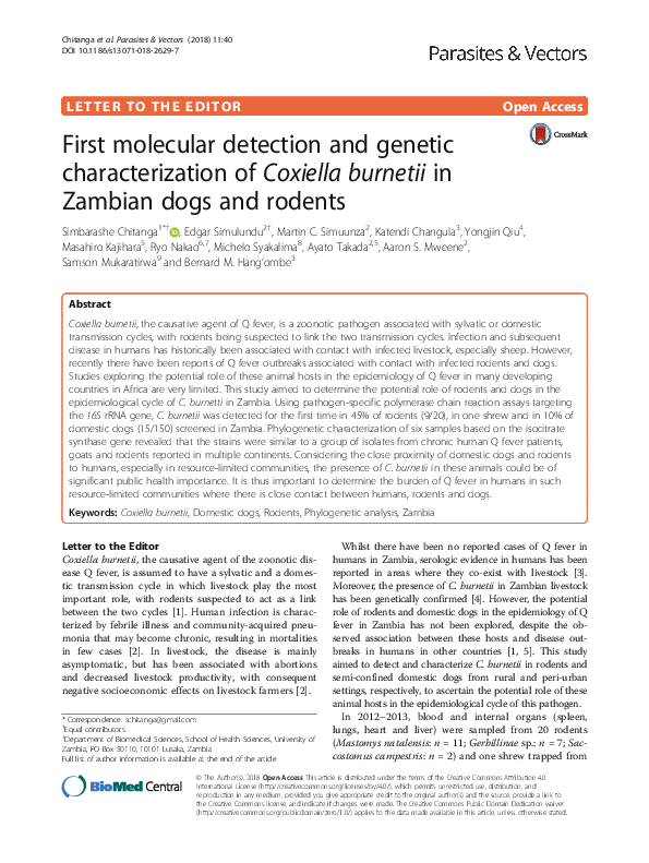 (PDF) First molecular detection and genetic characterization of ...
