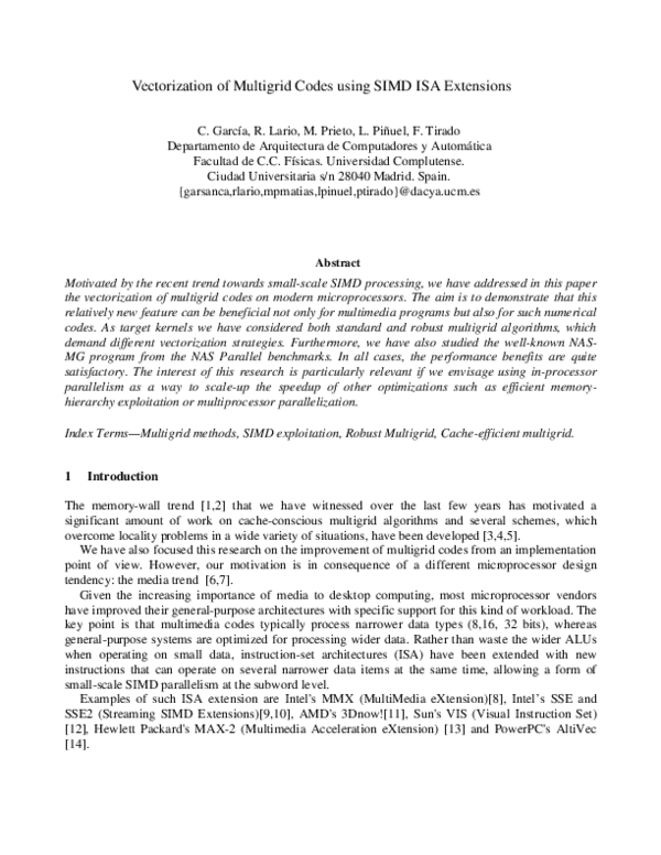 (PDF) Vectorization of multigrid codes using SIMD ISA extensions