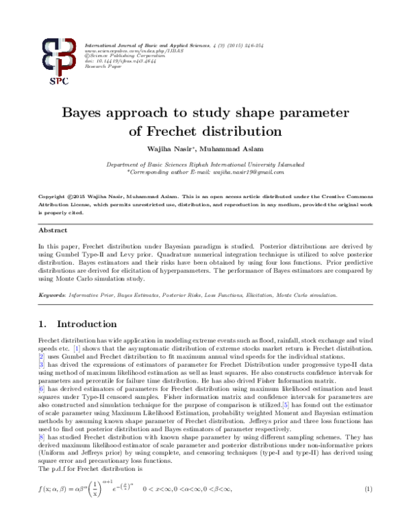 (PDF) Bayes approach to study shape parameter of Frechet distribution