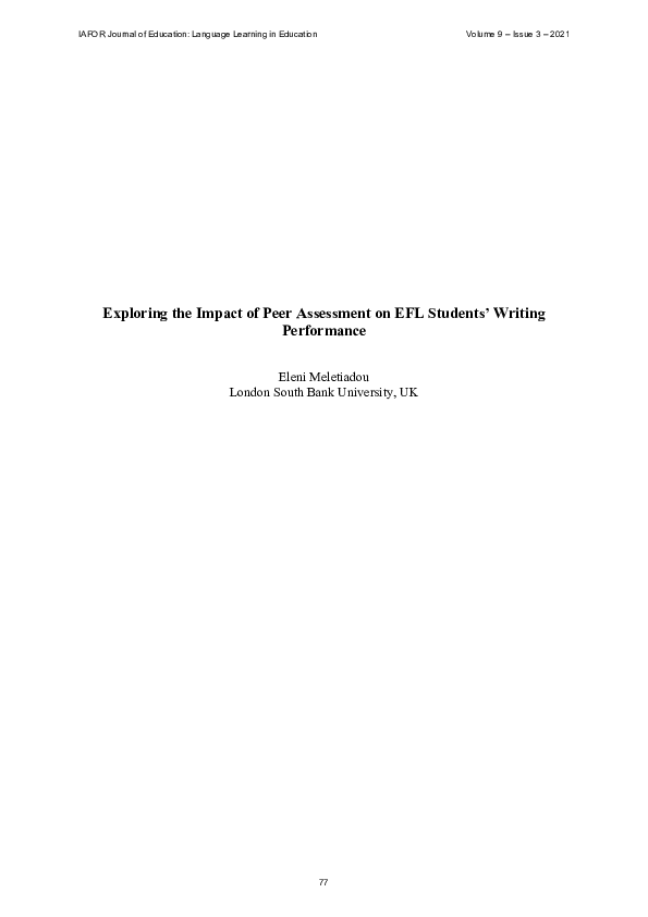 (PDF) Exploring the Impact of Peer Assessment on EFL Students' Writing ...