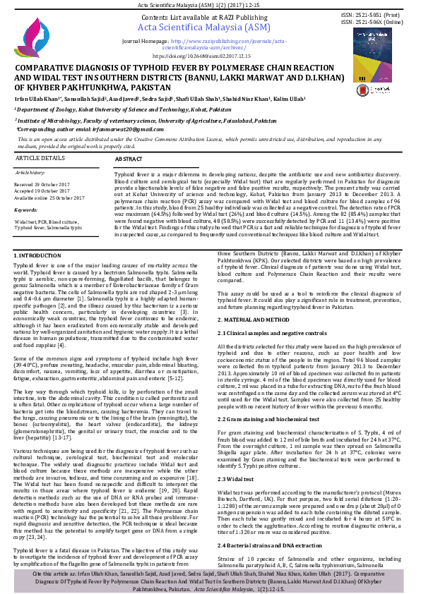 (PDF) Comparative Diagnosis of Typhoid Fever by Polymerase Chain ...