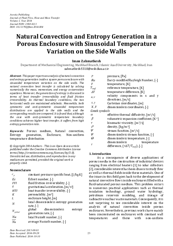 (PDF) Natural Convection and Entropy Generation in a Porous Enclosure ...