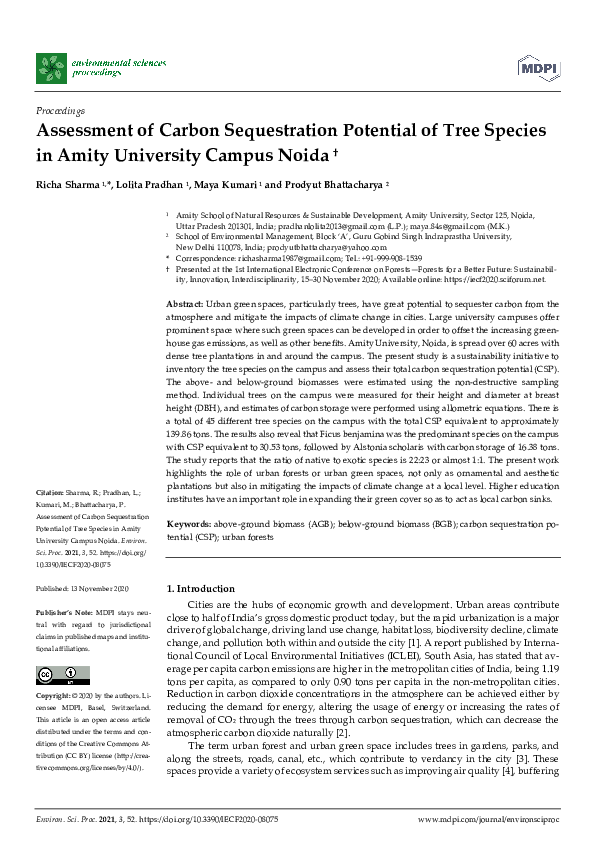 (PDF) Assessment of Carbon Sequestration Potential of Tree Species in ...
