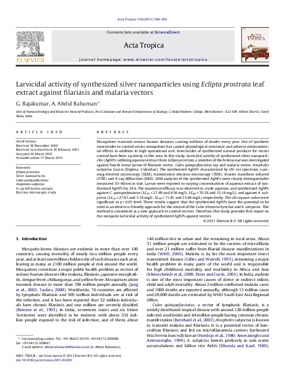 (PDF) Larvicidal activity of synthesized silver nanoparticles using ...