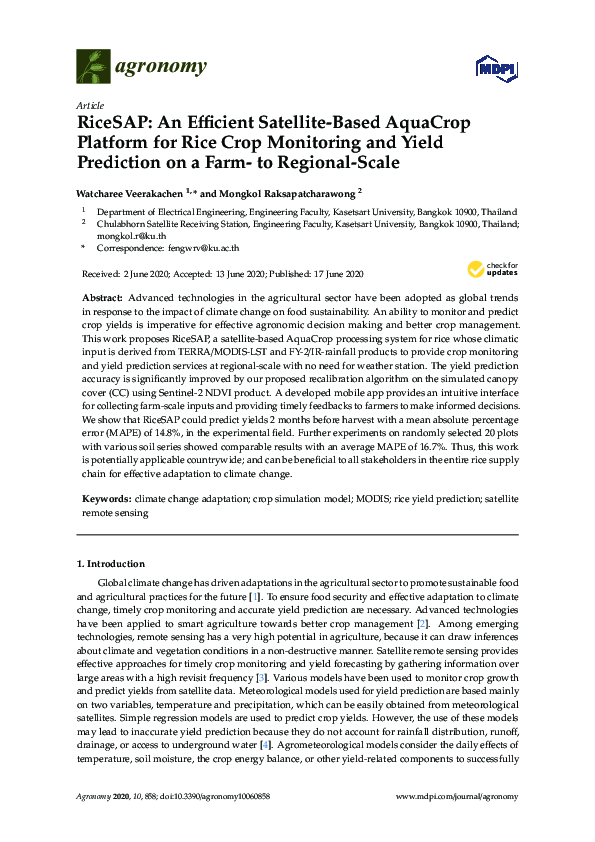 (PDF) RiceSAP: An Efficient Satellite-Based AquaCrop Platform for Rice ...