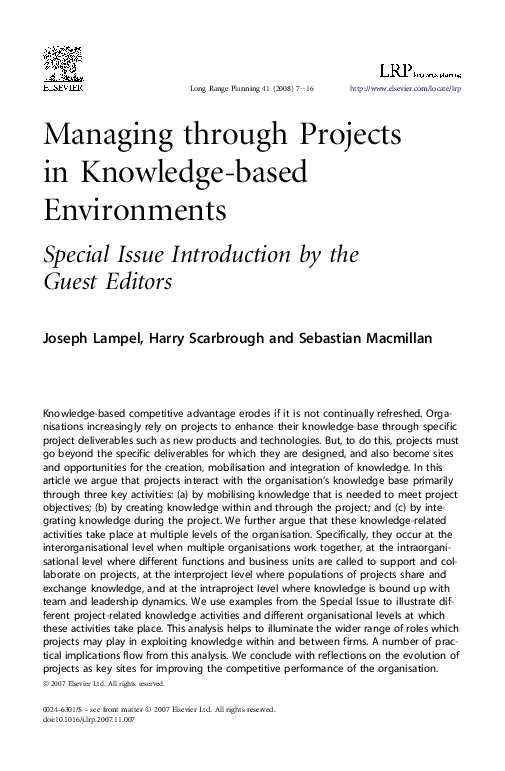 (PDF) Managing through Projects in Knowledge-based Environments
