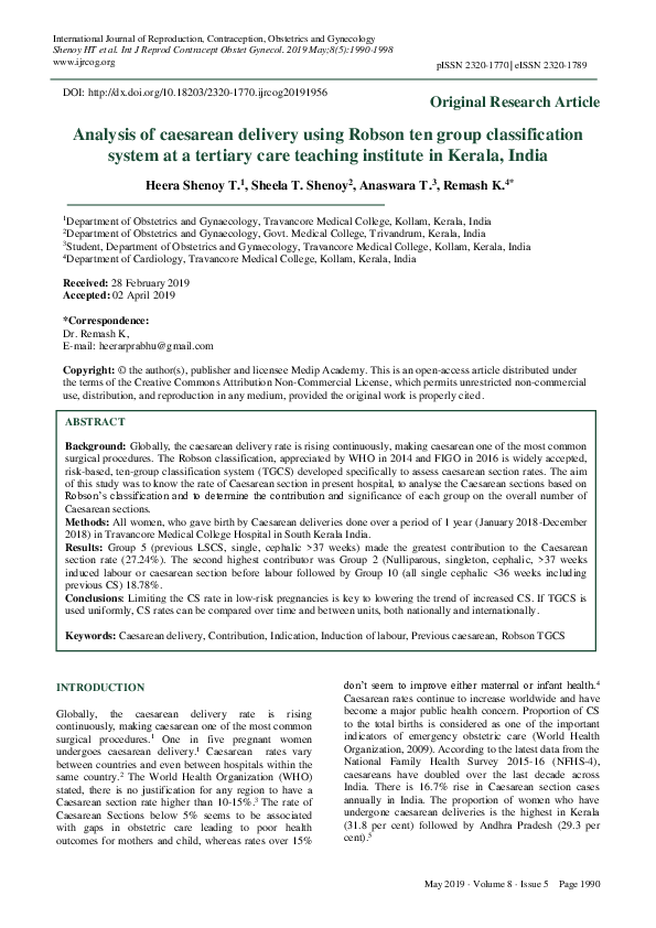 (PDF) Analysis of caesarean delivery using Robson ten group
