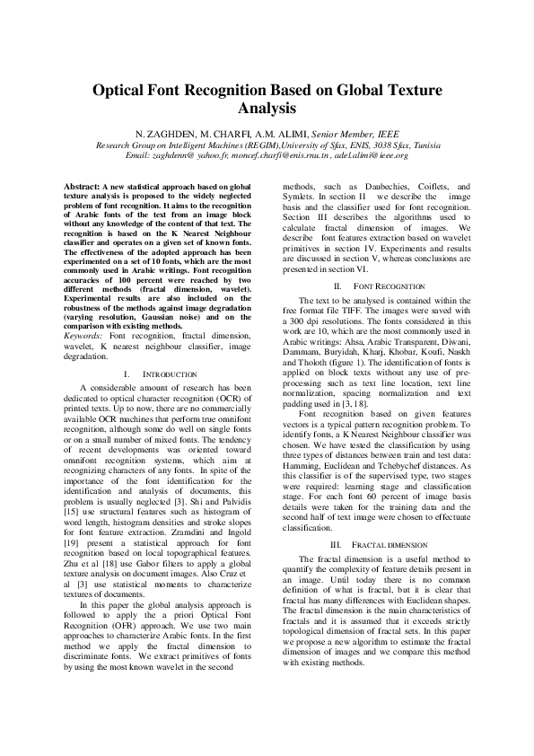 (PDF) Optical font recognition based on global texture analysis