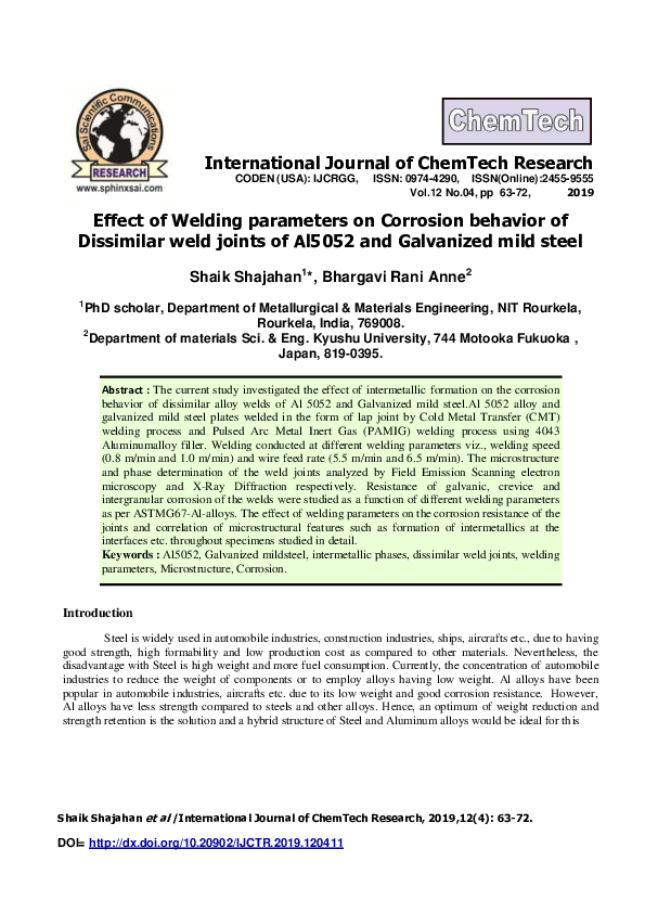 (PDF) Effect of Welding parameters on Corrosion behavior of Dissimilar ...