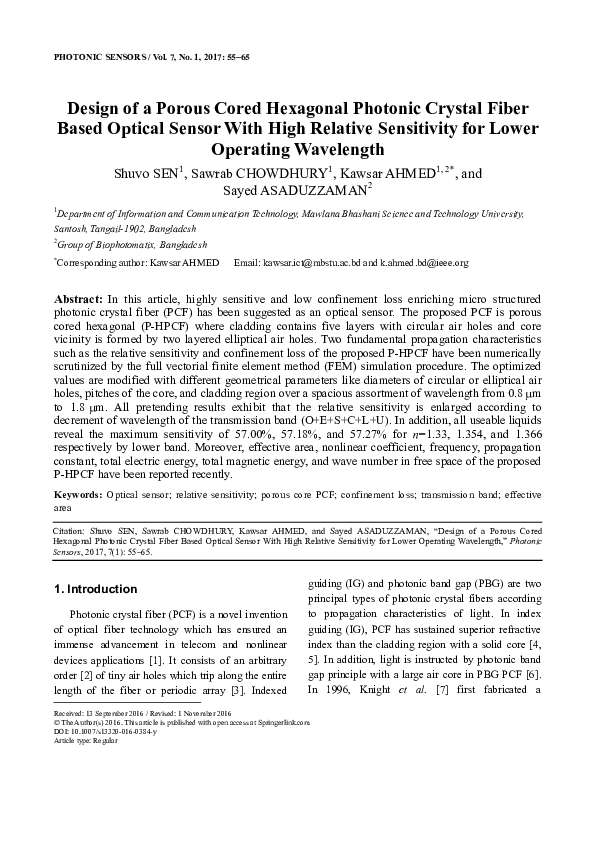 (PDF) Design of a porous cored hexagonal photonic crystal fiber based ...