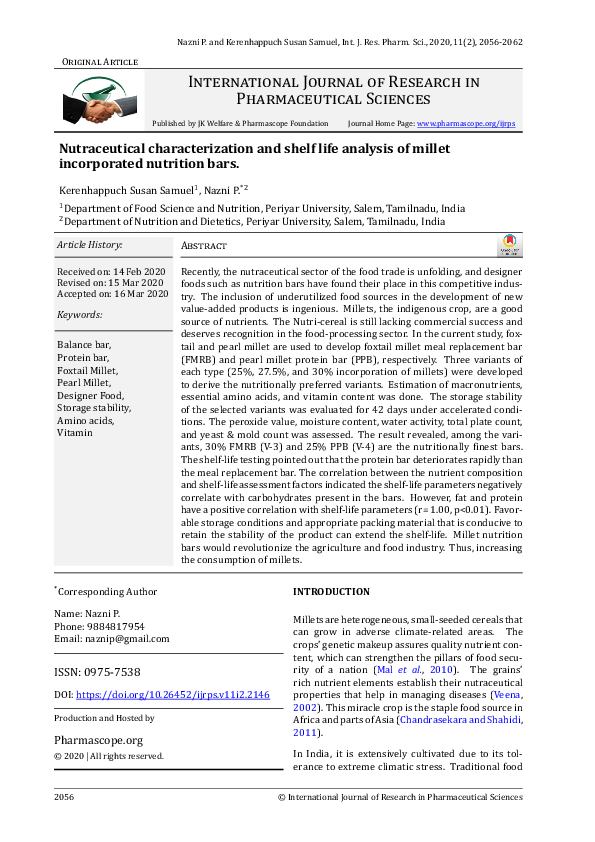 (PDF) Nutraceutical characterization and shelf life analysis of millet