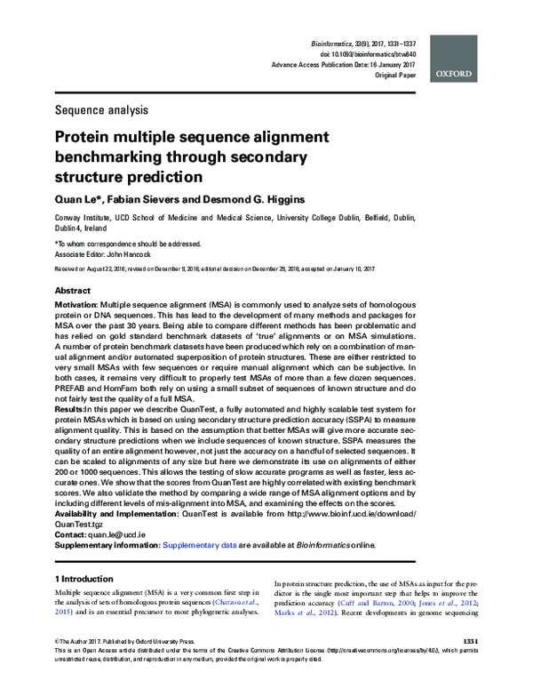 (PDF) Protein Multiple Sequence Alignment Benchmarking through ...