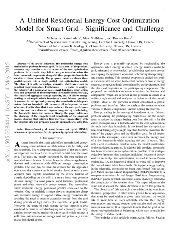 (PDF) A Unified Residential Energy Cost Optimization Model for Smart ...